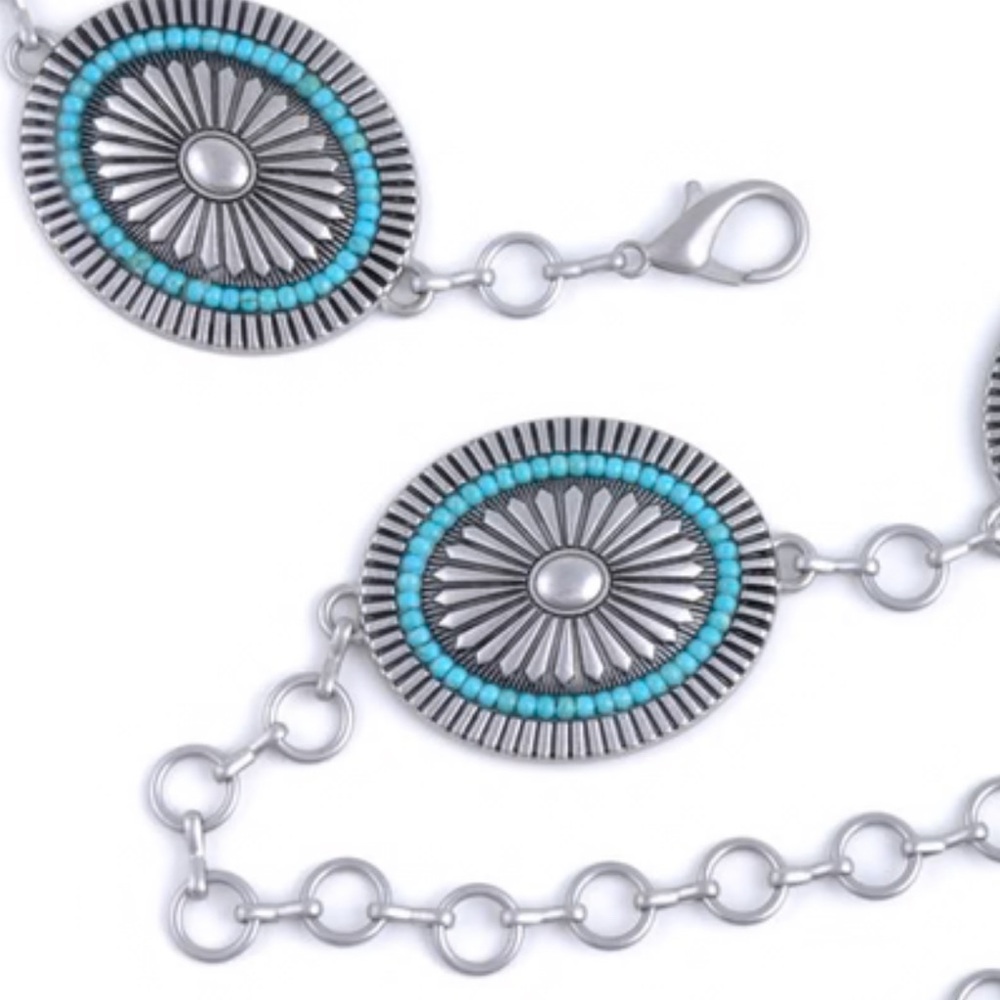Western style chain belt NEW up to 42in waist turquoise accents